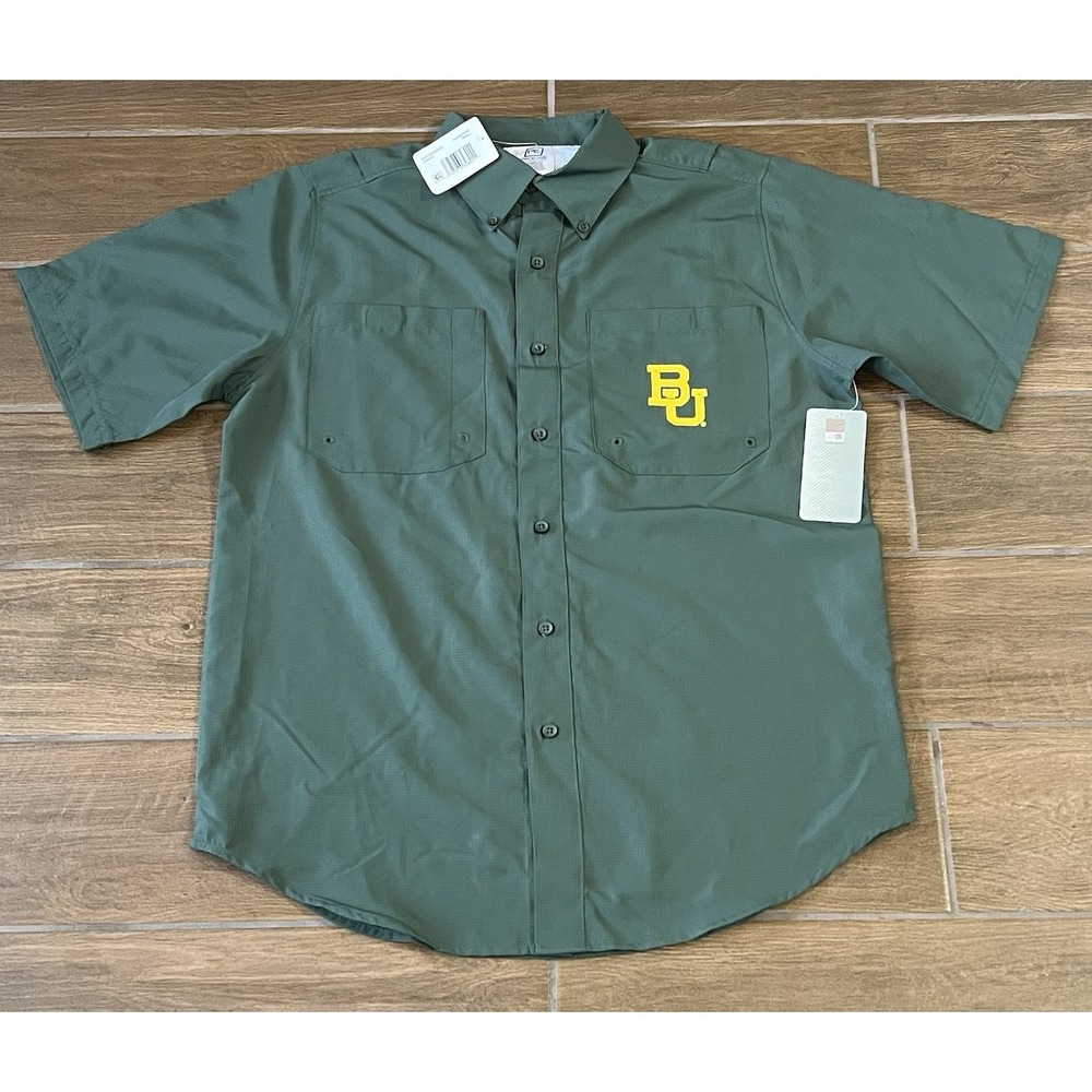 BAYLOR BEARS ProEdge Men's Polyester Button Down Shirt Green Small UPF 50+ NWT